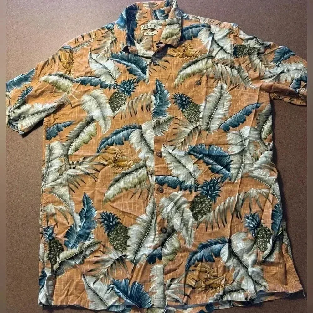 Batik Bay Hawaiian Shirt | Size Large | Orange with trees and fish